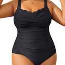 Aqua Eve Womens Plus Size One Piece Swimsuit- Tummy Control Bathing Suit Full Coverage Swimwear Black 16W