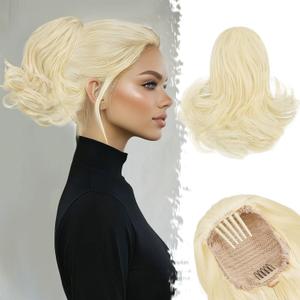 BARSDAR Short Ponytail Extension - 10 Inch Loose Curly Wavy Drawstring Comb Clip Pony Tails Hair Extensions for Women, Synthetic Clip in Ponytails Hairpieces - Platinum Blonde
