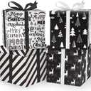 Cinrobiye 4 Pcs Christmas Gift Boxes with Lid,Ribbon and Tissue Papers,9" Black and White Christmas Winter Square Cardboard Box for Gift Wrapping Holiday Present Birthday Assorted Design (Black White)