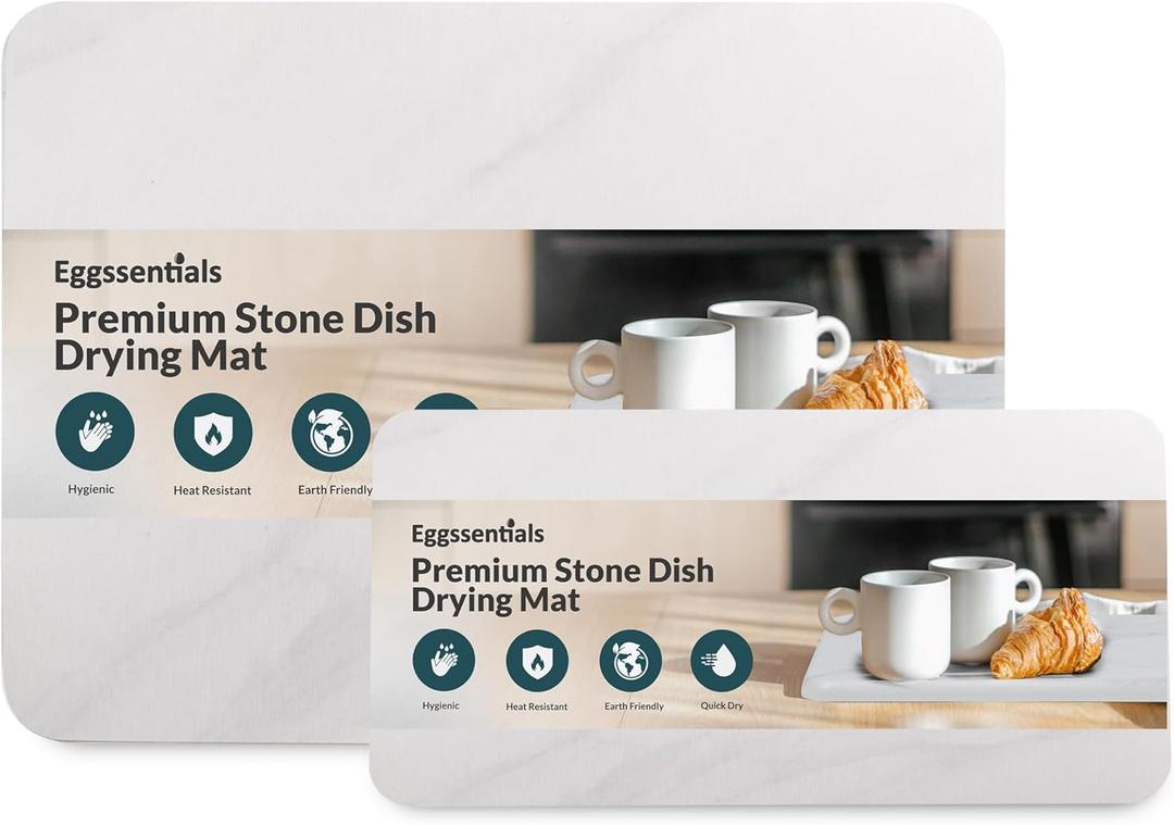 Eggssentials Drying Stone for Kitchen Counter with Stone Tray for Sink - Super Absorbent Kitchen Mat - Dry Mats for Kitchen Dishes - Drying Stone White, White Multi-Purpose.