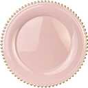 UOEKCS Pink Beaded Charger Plates, 13 Inch Plastic Round Chargers for Dinner Plates, Party, Wedding, Birthday.Set of 6
