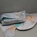 Gibelle 4 Pcs Bathroom Shower Curtain Set with Non-Slip Rugs, Toilet Lid Cover and Bath Mat, Grey Teal Marble Bathroom Decor Set with Shower Curtain and Rugs and Accessories