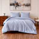 Amazon Basics Duvet Cover Set Jacquard Geometric Microfiber 3-Piece, with 1 Duvet Cover and 2 Pillow Shams, Comforter Not Included, Queen, Blue Striped