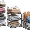 4-Pack Stackable Wire Baskets for Closet and Storage - Open Bins for Clothes, Toys, Snacks - Rustic Metal Shelves in Black