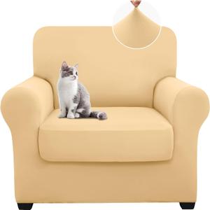 hyha 2 Pieces Chair Covers for Living Room, Chair Slipcovers Stretch Slipcovers for A Separate Cushion Couch Sofa, Armchair Covers Washable Sofa Covers (Armchair, Beige Yellow)