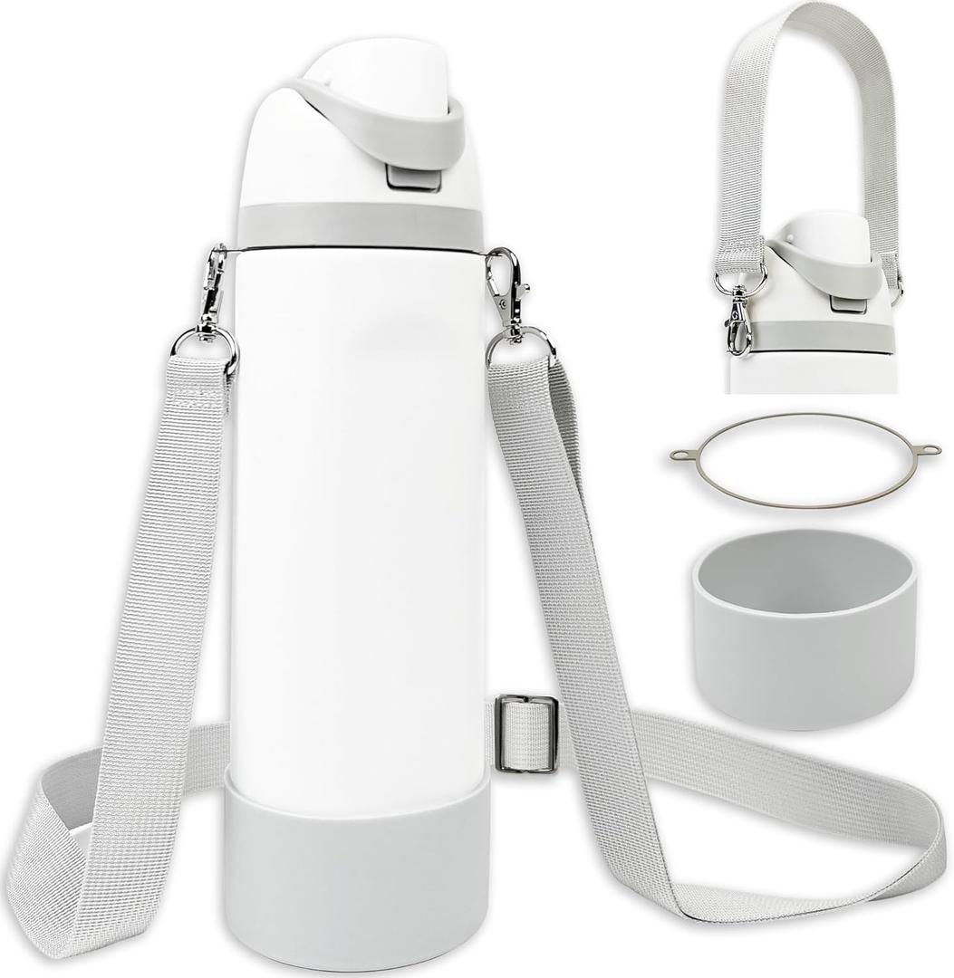 Silicone Boot Set for Owala Water Bottle 24 oz, 32 oz, 40 oz - Includes Non-Slip Sleeve, Shoulder Strap & Handle Strap, Perfect Owala Accessories, Fits Owala Tumbler, Owala FreeSip, Candy Coated (Light Gray)