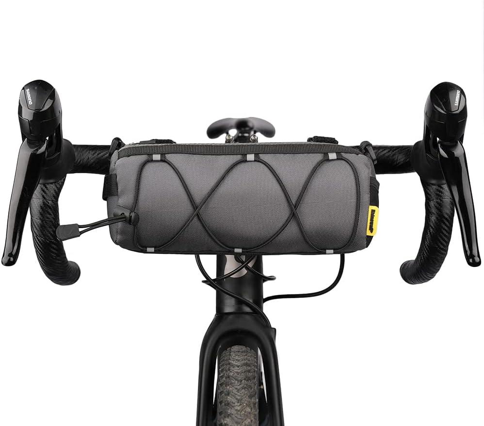 Rhinowalk Bike Handlebar Bag, Bicycle Front Bag Frame Storage Roll Bag Mountain Road Bikes Commuter Shoulder Bag Professional Cycling Accessories (Grey)