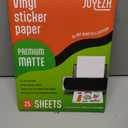 JOYEZA Premium Printable Vinyl Sticker Paper for Inkjet Printer - 25 Sheets Matte White Waterproof, Dries Quickly Vivid Colors, Holds Ink well- Tear Resistant - Inkjet & Laser Printer