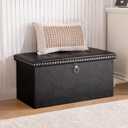 Folding Storage Ottoman Bench 30in, Leather Foot Rest Stools Ottoman with Storage, Coffee Table, End of Bed Bench Footstool for Living Room, Bedroom, Load 330 lb, 30x15x15 inches, Black