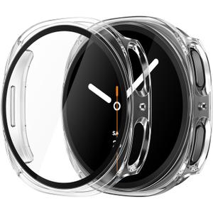 3 x Misxi 2-Pack Hard PC Case with Tempered Glass Screen Protector for Samsung Galaxy Watch 8 40mm, Overall Protection Anti-Slip Scratch-Resistant Cover for Galaxy Watch8, Transparent