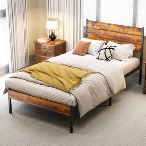 OLIXIS Full Size Bed Frame with Headboard, 800LBS Mattress Foundation with All Sturdy Metal Support, Under Bed Storage, No Box Spring Needed, Easy Assembly, Rust Brown
