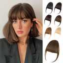Clip in Bangs, 100% Real Human Hair Medium Brown Fake Bangs Hairpieces for Women Bangs Hair Clip Fringe with Temples Wispy Bangs Clip in Hair Extensions for Daily Wear