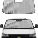 Windshield Sun Shade for Chevy Express/GMC Savana 1996-2024,Front Window Sunshade Shield,2-in-1 Reflective Sun Shade,Silver for Summer, Black for Winter