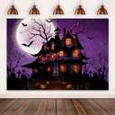 Mocsicka Halloween Backdrop for Photography Purple Night Moon Haunted House Background Spooky Cemetery Hollween Costume Party Decorations Banner Photo Studio Props (8x6ft)