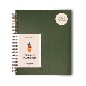 Anecdote 2026 Planner (8.5" x 10") Daily Planner Weekly Monthly Planner - 52 Weeks w/Library Buckram Cover, Brass Spiral - A4 Size Bleed-Resistant Paper – Evergreen