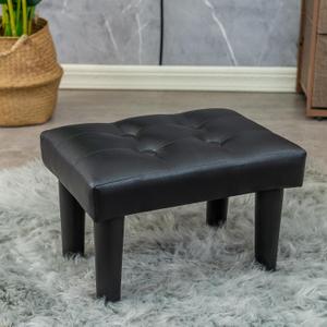 CAROLMADE Ottoman Foot Rest, PVC Small Ottoman Foot Stool with Legs Modern Footstool Ottomans for Living Room Entryway Office, Black