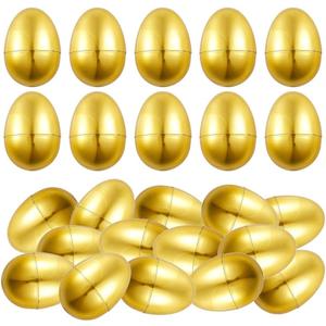 24 Pcs Golden Easter Eggs,Fillable Empty Easter Eggs,2.4 x 1.6 in Shiny Metallic Gold Plastic Eggs,Easter Treats Fillers,Easter Basket Stuffers Eggs,DIY Easter Party Favors,Easter Decoration