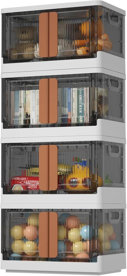 HAIXIN Plastic Storage Containers, Stackable Closet Organizers and Storage, Folding Bookshelf for Bedroom, 8.4 Gal Collapsible Laundry Organizer, 4 Pack