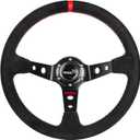 RASTP Universal Racing Steering Wheel Suede Deep Dish 13.58/345mm 6 Bolts with Horn Button Include Cable, Wrench,Red