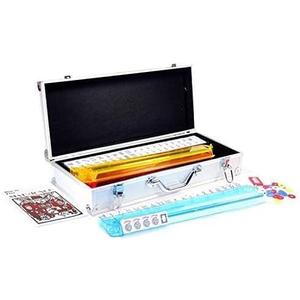 Complete American Mahjong Game Set, 166 Tiles, 4 All in One Pusher Racks Chips, Wind Indicator Aluminum Case