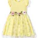 PATPAT Girl's Flower Dress Party Tulle Princess Wedding Birthday Ball Gown Tutu Poster Dresses Pale Yellow 8-9 Years