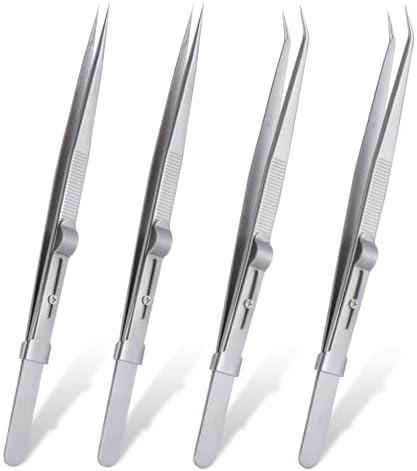4 Pieces Diamond Tweezers Professional Jewelry Gem Tweezers Precision Tweezers Stainless Steel Pointed Tip Tweezers with Slide Locking and Gem Slot for jewelry making