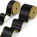 Riceshoot 2 Rolls Valentines Day Velvet Wired Ribbon 1.5, 2.5 Inch Wide Velvet Ribbon with Edge for Wedding Tree Decoration Gift Wrap Bow DIY Decoration, Total 20 Yards(Black Gold)