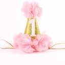 Stock Show 1st Pet Birthday Cone Hat Dogs Cats Holiday Party Hat Headwear Costume with Flowers Accessories and Adjustable Headband for Small Medium Dogs Cats Pets (Pink