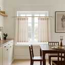 Aersas Short Natural Pinch Pleated Linen Kitchen Curtains 24 Inch Length 2 Panels Set Farmhouse Cafe Light Filtering Small Half Window Drapes for Bathroom Laundry Room RV 26x24