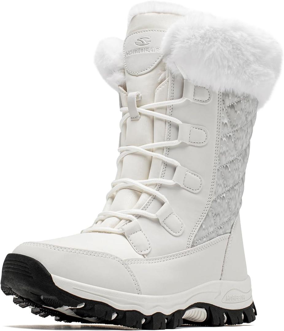 HOBIBEAR Girls Winter Snow Boots (8, Off-white)