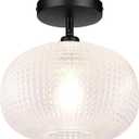 Black Semi Flush Mount Ceiling Light,Globe Glass Ceiling Lights,Bedroom Light Fixture,Entryway Light Fixture,Industrial Light Fixtures,Modern Lighting for Entryway,Foyer,Kitchen