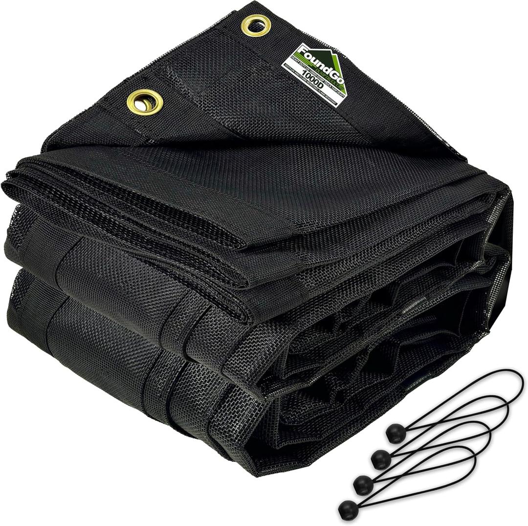 FoundGo 6' x 8' Dump Trailer Tarp [18oz] Heavy Duty Dump Truck Mesh Tarp with Grommets Vinyl Coated Waterproof Truck Cover with Double Pocket incl. 4X Elastic Rope