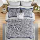 Madison Park Aubrey Cozy Comforter Set, Faux Silk Jacquard Paisley Design - All Season Down Alternative Bedding with Cotton Bed Sheets, Bed Skirt & Toss Pillows, King Navy 12 Piece