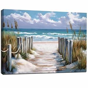 Bathroom beach picture wall art, blue ocean painting decorate bedroom, relax sea view artwork 16x24