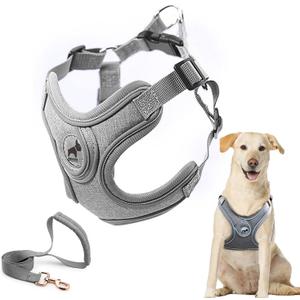Dog Harness with Leash Set, No Pull Adjustable Step in Dog Collars Harness with Breathable Padded Vest Harness for Dogs Training and Running(L, Gray)