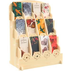 Bookmark Display Stand for Vendors  Wooden Bookmark Holder Display with Customizable Space, Mobile-Friendly Design  Versatile Holder for Craft Fairs, Vendor Booths, and Shops, 12 Pocket