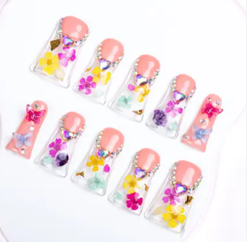 Press on Toenails Flora | 20 PCS Free Size Toe Nails | Reusable Fake Nails for Toe | T176