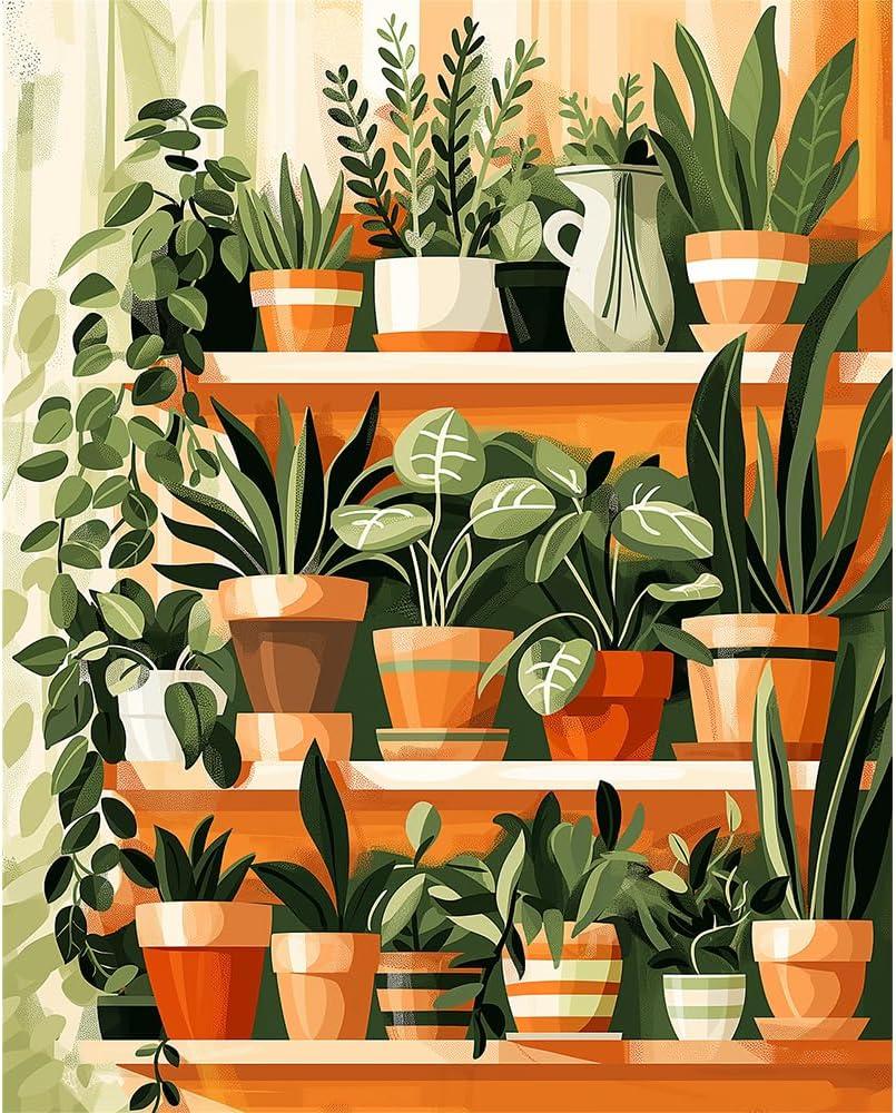 Natuyalo Paint by Numbers for Adults - DIY Adult Paint by Number Kits Painting on Canvas Green Plant Painting by Numbers for Beginners, Potted Art Craft Kits for Adults (16x20 Inch) (ART-07)