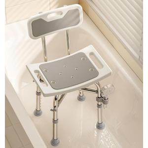 Bluelog Shower Chair with Back for Elderly and Disabled, Shower Seat Bench Stool, Adjustable Height, 350 lbs Capacity, Rectangular