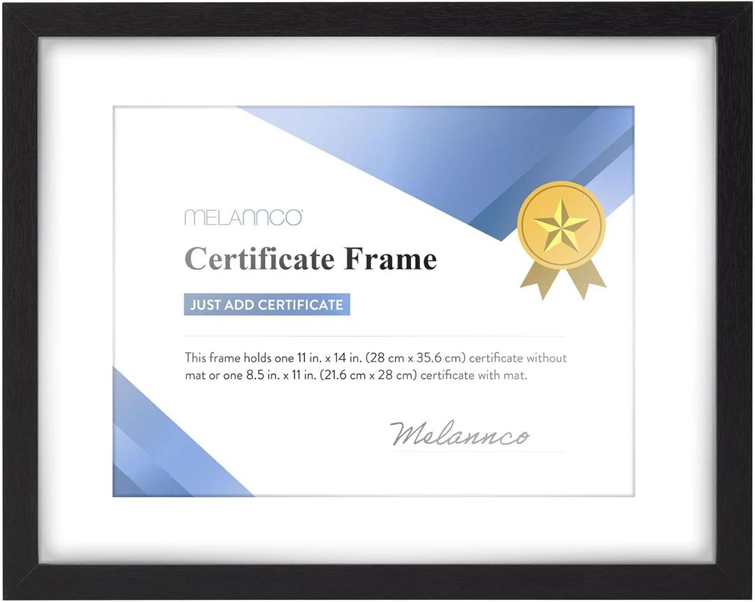 Melannco 15x12 Inch Black Matted Wood Certificate Frame- Displays One 8.5x11 Inch Document (15 Inch x 12 Inch, Black)