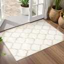 Lahome Moroccan Washable Rugs 2x3 - Small Area Rug 2x3 Non-Slip Kitchen Rug Soft Throw Non-Shedding Bedroom Rug Bath Mat Ivory Distressed Doormat Entry Way Rugs Indoor for Kids Nursery Room Bedside (Beige)