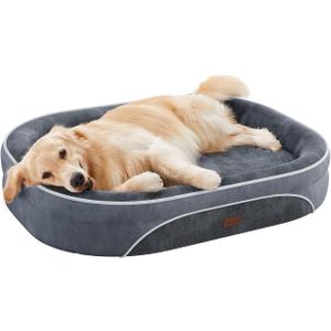 OhGeni Orthopedic Big Dog Couch X-Large Sized Pet Beds for Mothers Gifts with Comfort Foam Support, Soft Indestructible Fabric, Machine Washable Waterproof Removable Cover, 42-Inch (Gray) (X-Large (42 x 31 x 7 Inch), 01-Gray)