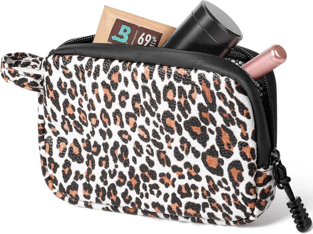 Smell Proof Bag, 6.7"x4.7" Smell Proof Container with Activated Carbon Fiber Liner, Odorless Airtight Travel Organizer & Stylish Gifts for Women (Leopard)