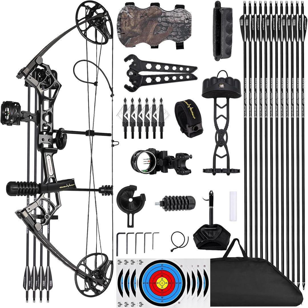 Lanneret Compound Bow and Archery Sets - Right Hand Archery Compound Bows 0-70 lbs Draw Weight Adjustable for Adults and Beginners25"-31" Draw Lengthup to IBO 320 fpsArchery Hunting Bow Set, Black-Righthanded