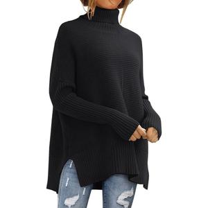 LILLUSORY Women's Oversized Turtleneck Sweaters Fall Batwing Sleeve Ribbed Tunic Sweater (Medium, Black)