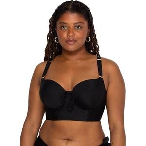 Smart & Sexy Women's Swimwear Underwire Bikini Top – Lightly Lined for Comfort and Shape Size 34DDD, Black Hue