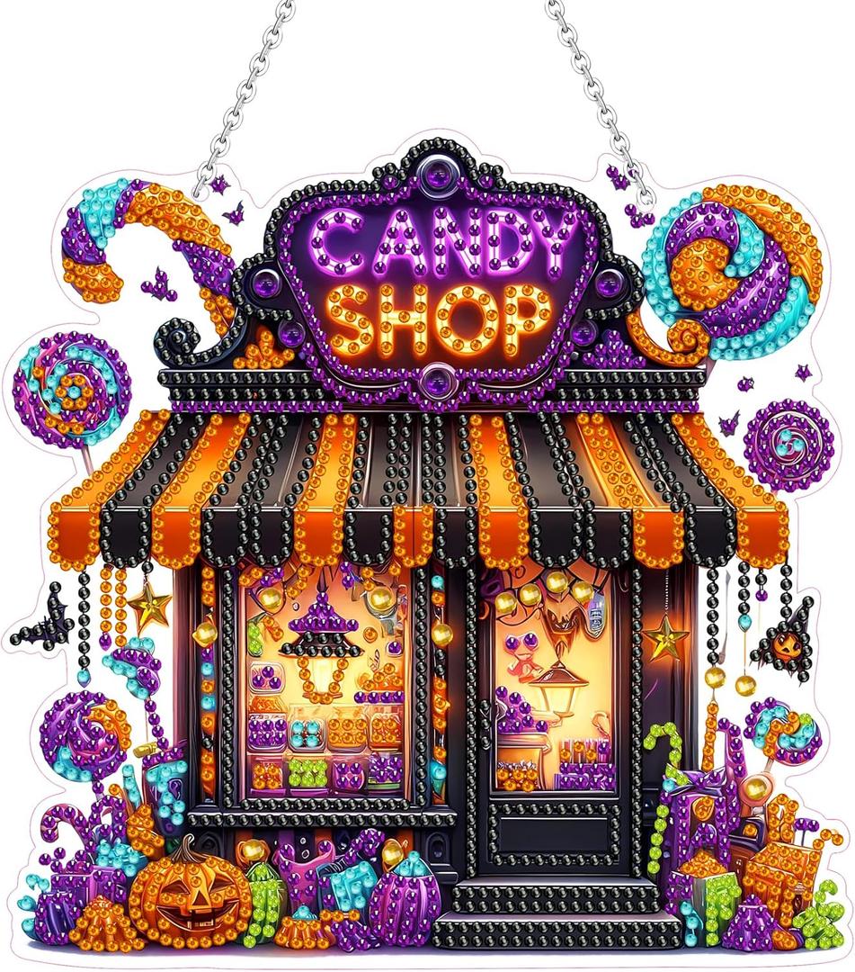 WEUOPG Diamond Art Hanging Kit for Adults, DIY Acrylic Diamond Art Painting Window Pendants Home Garden Wall Hanging Kits, Halloween Hanging Ornament (TP013)