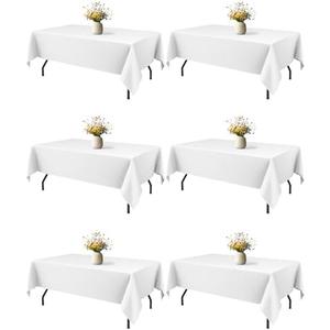 Niuara White Fabric Rectangle Table Cloth - 6 Pack, 60" × 102" Washable Tablecloth for 5FT Tables, Wrinkle-Resistant & Heat-Proof Table Cover for Weddings, Dinners & Parties