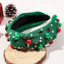 Ivyu Christmas Headbands for Women Adults Girls Green Headband with Jeweled Pearl Sparkly Headbands