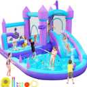 Water Bounce House for Kids 3-10, Purple Large Inflatable Bouncy Castle with Water Slide 550W Air Blower Jumping Space Ball Pit Swim Pool Basketball, Bouncy House for Party Birthday Event Gift